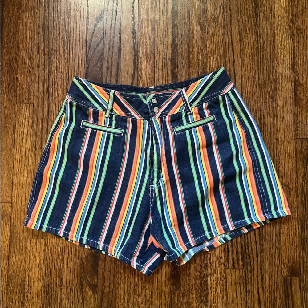 Vintage Denim Striped Multicolor Shorts